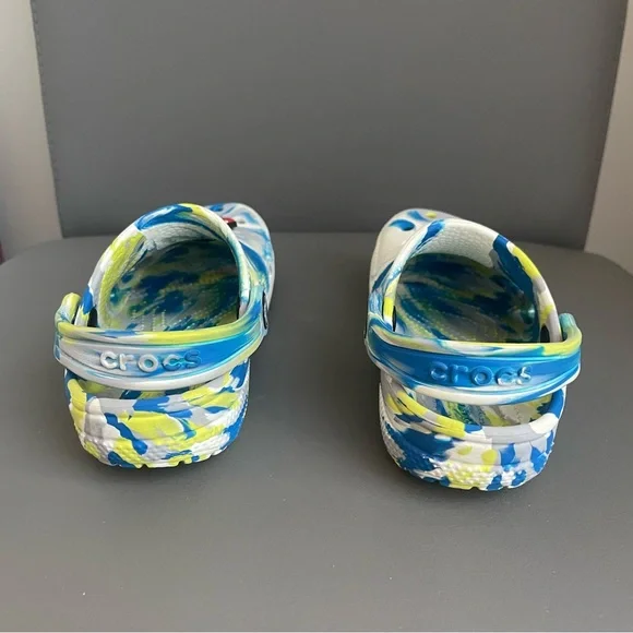 Crocs Kids Classic Marble Clog Blue/Lime/White Dye Power Ranger Jibbitz Size 10C - Picture 6 of 13